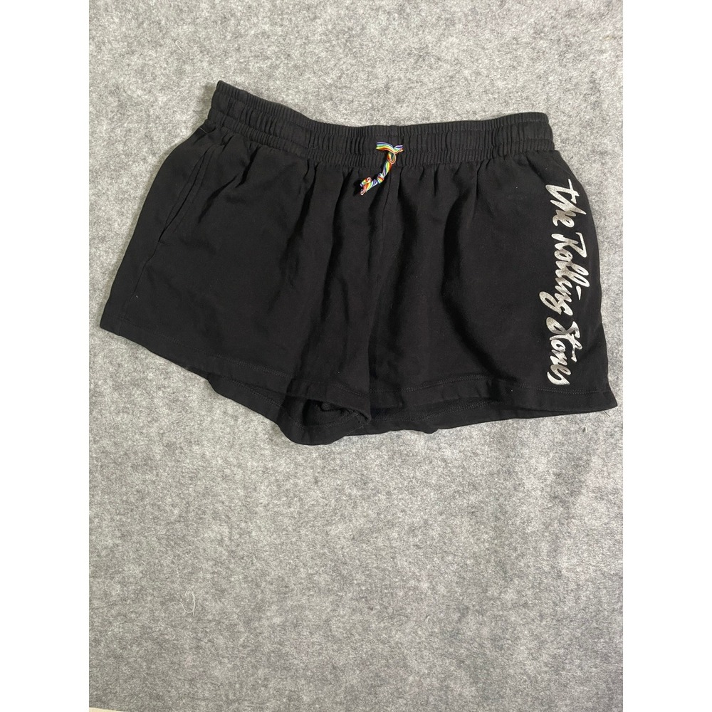 The Rolling Stones Black Fleece Shorts Silver Logo Rainbow Drawstring XL 15-17